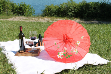 Sonnenschirm 011b Deko Schirm Ø 55 cm Kunstfaser rot Bambus Holz Bali Asia