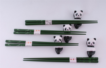 Preview: 080 Chopsticks 4 Paar 8 tlg. Set Stäbchen Essstäbchen Bänkchen Panda Bär