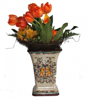 03 China Blumen Vase beige Krug Keramik Tisch Boden Asia traditionell