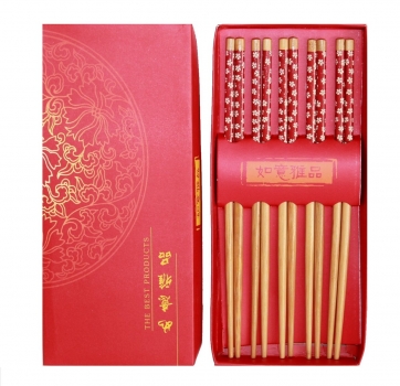 483 Chopsticks 5 Paar Stäbchen Bambus Essstäbchen Holz rot wiederverwendbar