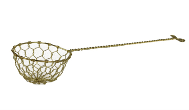 Preview: 2er Pack Fondue Sieb Ø 6cm L 22cm Edelstahl goldfarben Sieblöffel Feuertopf Mongolentopf