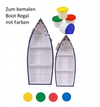 Bootsregal Set Holz zum selber bemalen Maritim Boot + Farben malen basteln Kinder