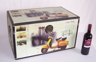 401 Massivholz Box B-Ware mit Leinenoptik Truhe Schatzkiste Holzkiste Holzbox 60x37x34