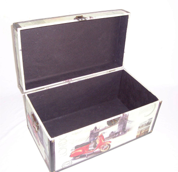 402 Holz Box Leinenoptik Truhe Schatzkiste London Holzkiste Geschenkbox 49x27x26 cm