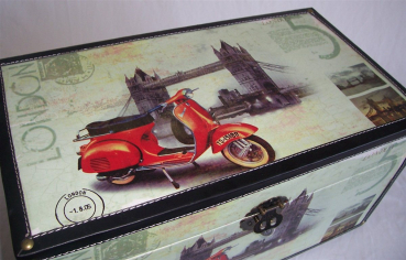 402 Holz Box Leinenoptik Truhe Schatzkiste London Holzkiste Geschenkbox 49x27x26 cm