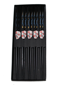 045 Chopsticks 5 Paar Stäbchen Eßstäbchen Essstäbchen Bambus Holz schwarz
