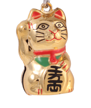Preview: Glückskatze 012-G Schlüsselanhänger Gold Winkekatze Metall Handyanhänger Mankei Neko
