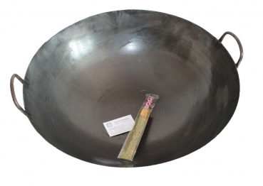 Wok Pfanne 55 cm Ø (22 Zoll) runder Boden Carbon Stahl 2 Henkel China Gastronomie Gasherd