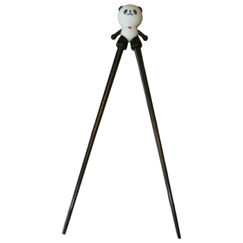 Preview: ESS-Stäbchen für Kinder, schwarz, 22 cm, mit süßem Panda als Halterung für Anfänger, Stäbchen auswechselbar