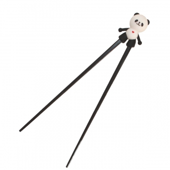 TOKYO design studio ESS-Stäbchen für Kinder, schwarz, 22 cm, mit süßem Panda als Halterung für Anfänger, Stäbchen auswechselbar