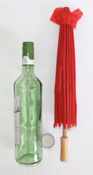 Preview: Sonnenschirm 011 Deko Schirm Ø 55 cm Kunstfaser rot Bambus Holz Bali Asia