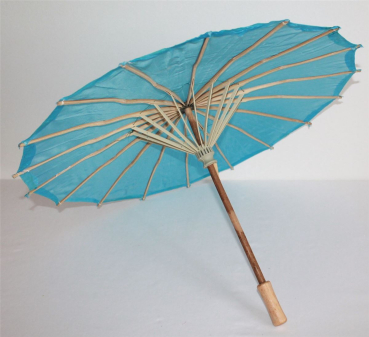 Preview: Sonnenschirm 033b Deko Schirm Ø55 cm Kunstfaser blau Bambus Holz Bali Asia