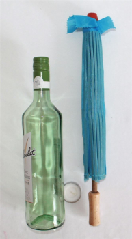 Preview: Sonnenschirm 033b Deko Schirm Ø55 cm Kunstfaser blau Bambus Holz Bali Asia