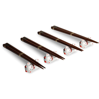 Preview: 084 Chopsticks 4 Paar 8 tlg. Set Stäbchen Essstäbchen Bänkchen Motiv Katze