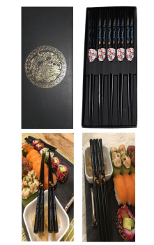 Preview: 045 Chopsticks 5 Paar Stäbchen Eßstäbchen Essstäbchen Bambus Holz schwarz