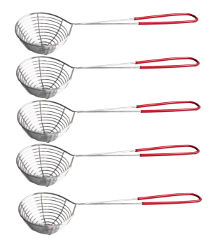 Preview: 10er Pack Fondue Sieb Edelstahl XXL Ø 7,5cm, L 30cm silber Sieblöffel Feuertopf Mongolentopf