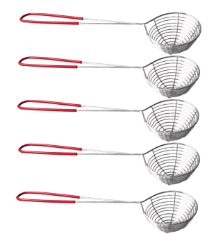 Preview: 10er Pack Fondue Sieb Edelstahl XXL Ø 7,5cm, L 30cm silber Sieblöffel Feuertopf Mongolentopf