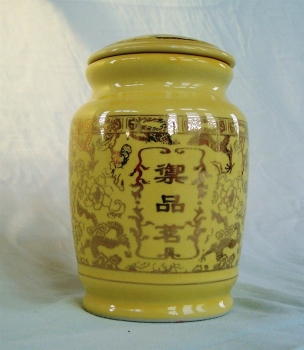 Tee Dose Behälter Keramik gelb Teedose B-Ware Tea Jar asiatisch