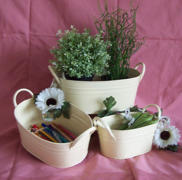 Pflanzschale 01 Pflanzgefäß 3er Set beige Blech Metall Blumentopf