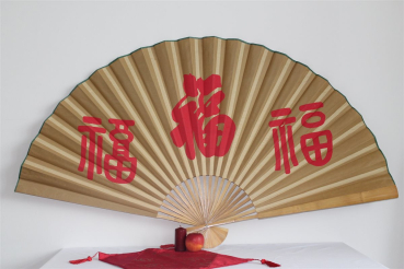 052 B-Ware  Fächer 90 cm Holz Asien China Dekofächer Wandfächer groß