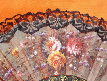 020, 1 Fächer Tanz spanisch Flamenko Hand Bauchtanz Blumen schwarz Spitze