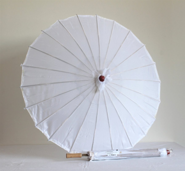 Sonnenschirm 06 Deko Schirm Ø 84 cm Kunstfaser weiss Bambus Holz Bali Asia