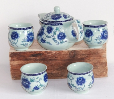 407 Asiatisches Teeset Teeservice Keramik 5tlg.Teekanne Tasse Asien China