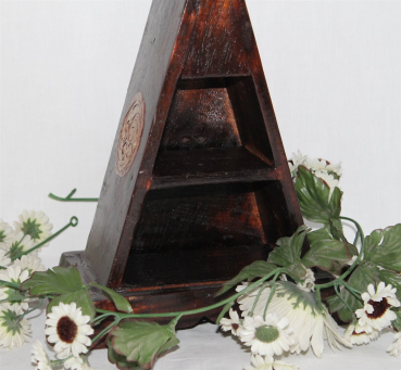 Preview: 04 Holz Pyramide braun 2 Fächer Regal Kommode Schrank Kiste