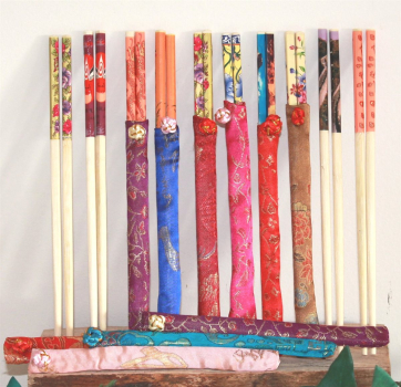 Preview: 013 Chopsticks 10 Paar Stäbchen Eßstäbchen Holz Essstäbchen Stoffbeutel