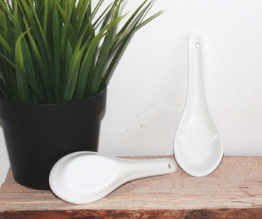 Preview: 06-24, 4Stk Löffel Reislöffel Dessert Suppenlöffel Keramik weiss China Gastronomie