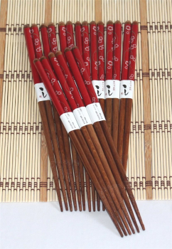 Preview: 024 Chopsticks 10 Paar Stäbchen Eßstäbchen Bambus Holz Essstäbchen rot braun