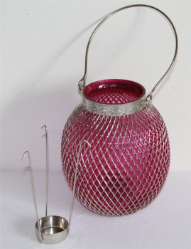 Preview: 090 Orientalische Tischlaterne Windlicht Glas Laterne pink Leuchte Teelichtlampe Garten