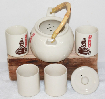 101 Teeservice 5 tlg Teeset Teekanne Asia China Krieger beige Kung Fu