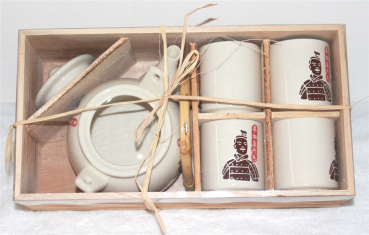 101 Teeservice 5 tlg Teeset Teekanne Asia China Krieger beige Kung Fu