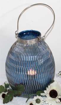 Preview: 110 Orientalische Tischlaterne Windlicht Glas Laterne blau Leuchte Teelichtlampe Garten