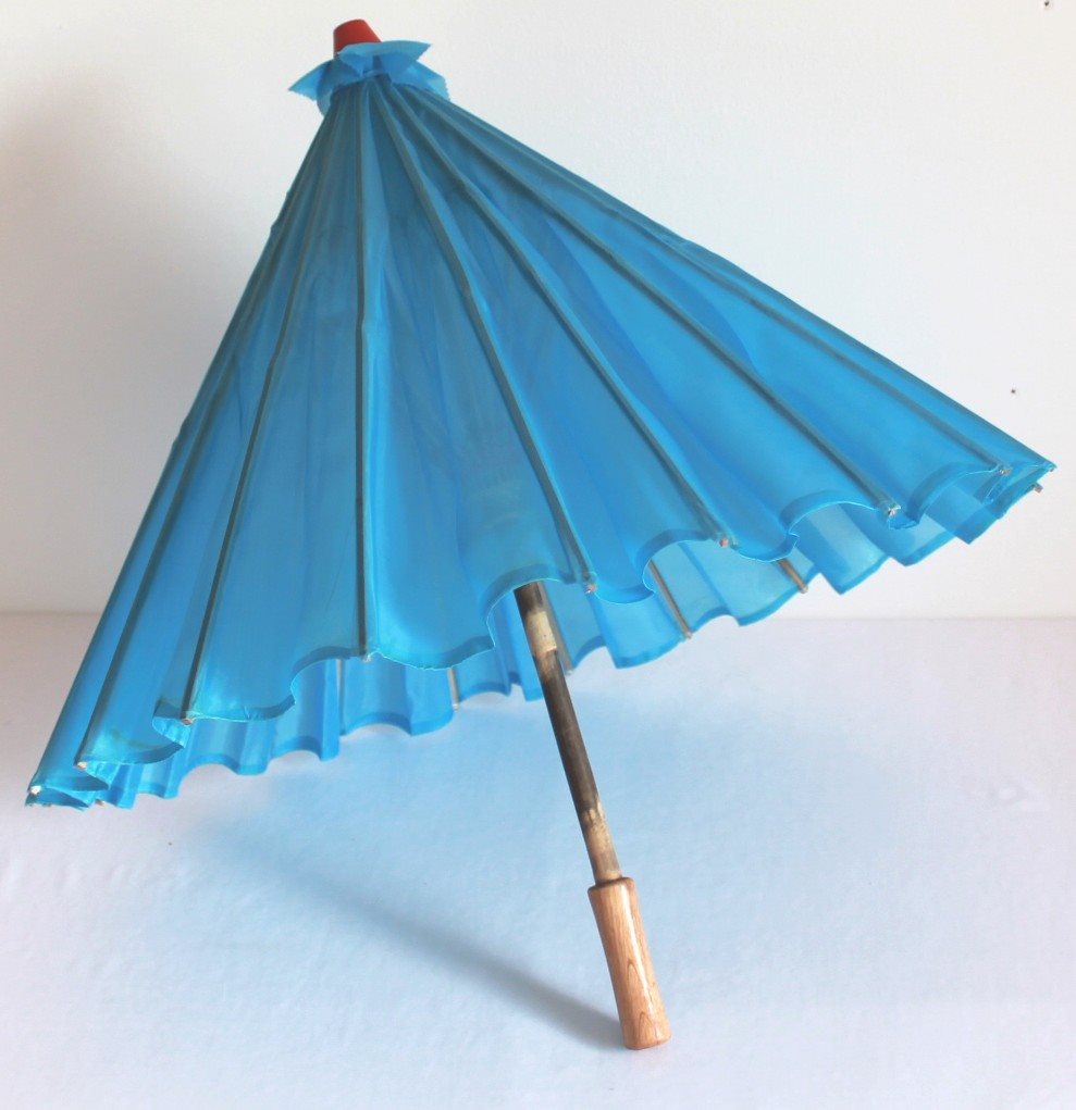 Sonnenschirm 103 Deko Schirm Kunstfaser blau Bambus Holz Bali Ø 84cm Asia 