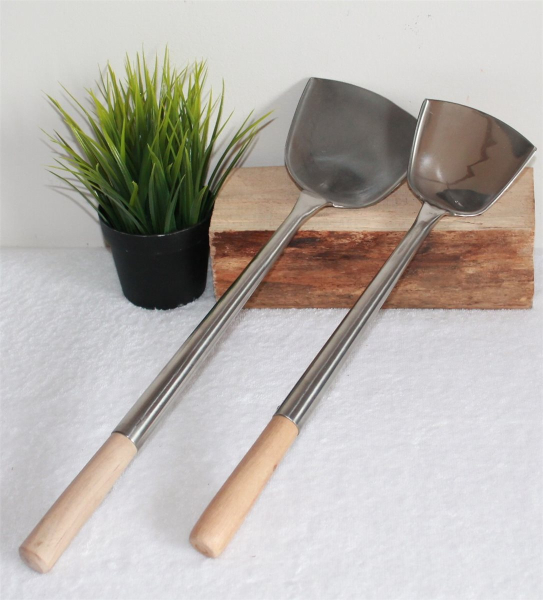 04 Wokwender flach Schöpflöffel Pfannenwender Wok Spatel Edelstahl S 43 cm