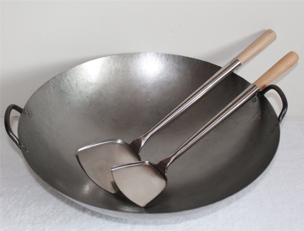 06 Wokwender 2er Set flach Schöpflöffel Pfannenwender Wok Spatel Edelstahl
