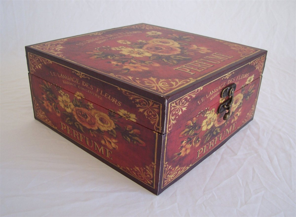 430 Massivholz Box mit Leinenoptik Schatzkiste Holzkiste Holzbox ca 26,5x26,5x12,5 cm