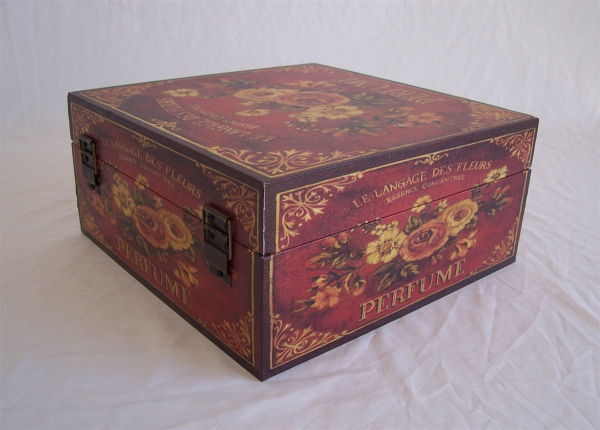 430 Massivholz Box mit Leinenoptik Schatzkiste Holzkiste Holzbox ca 26,5x26,5x12,5 cm