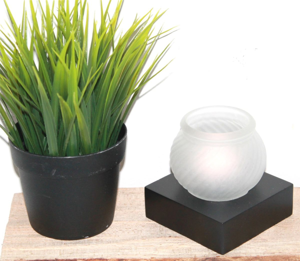 12 Teelichtlampe Teelichtleuchte Windlicht Glas matt Holz schwarz Leuchte Lampe