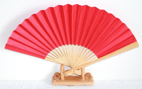 401, 2 Stk Fächer Tanz Deko Holz rot Hand Wind Blume Sommer Luft Papier
