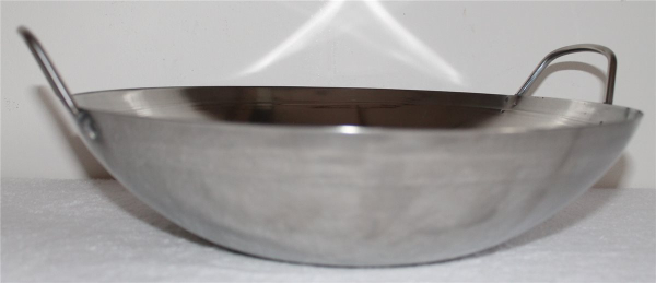 Wok Pfanne 33 cm Ø Edelstahl Gastronomie flacher Boden Servierschale Topf