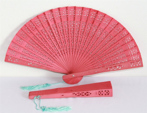 084r, 3 Stk. Fächer Holzfächer Handfächer Sommerfächer Hand Sommer Deko rot