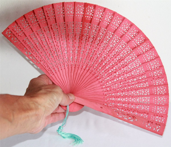 084r, 3 Stk. Fächer Holzfächer Handfächer Sommerfächer Hand Sommer Deko rot