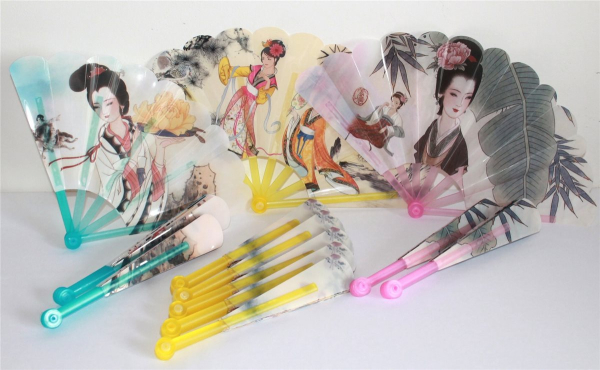 600, 12 Stk Fächer PVC weiß Deko Hand Wind Sommer Geisha Dame Hochzeit