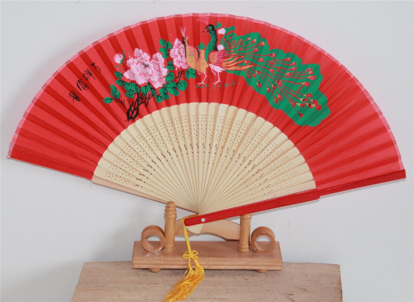 Fächer Sommer Taschenfächer Handfächer Bambus Holz rot blau rosa wasserfest