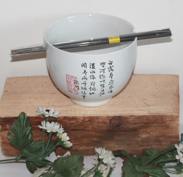 61 Reisschale Set Reis Sushi Nudel Schale Keramik weiss+ Essstäbchen Matcha Soba Bowl