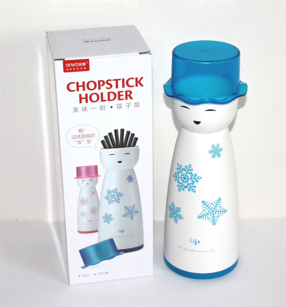 02 Essstäbchen Chopsticks Halter Box Aufbewahrung blau+10 Essstäbchen Holz 