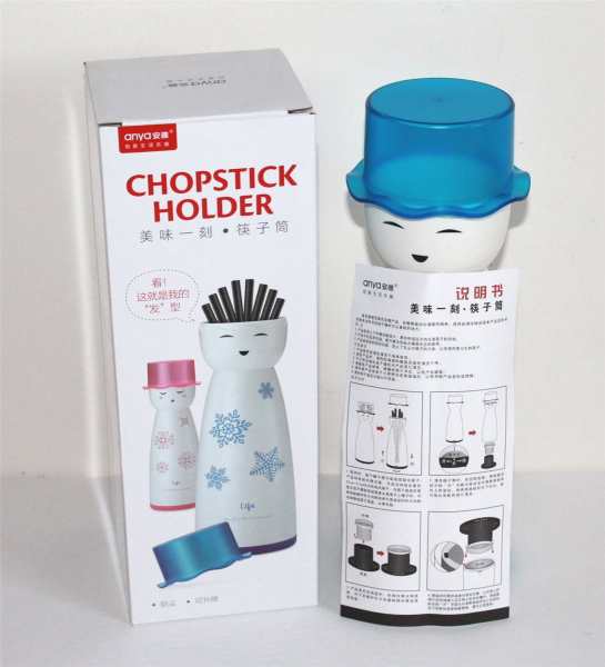 02 Essstäbchen Chopsticks Halter Box Aufbewahrung blau+10 Essstäbchen Holz 